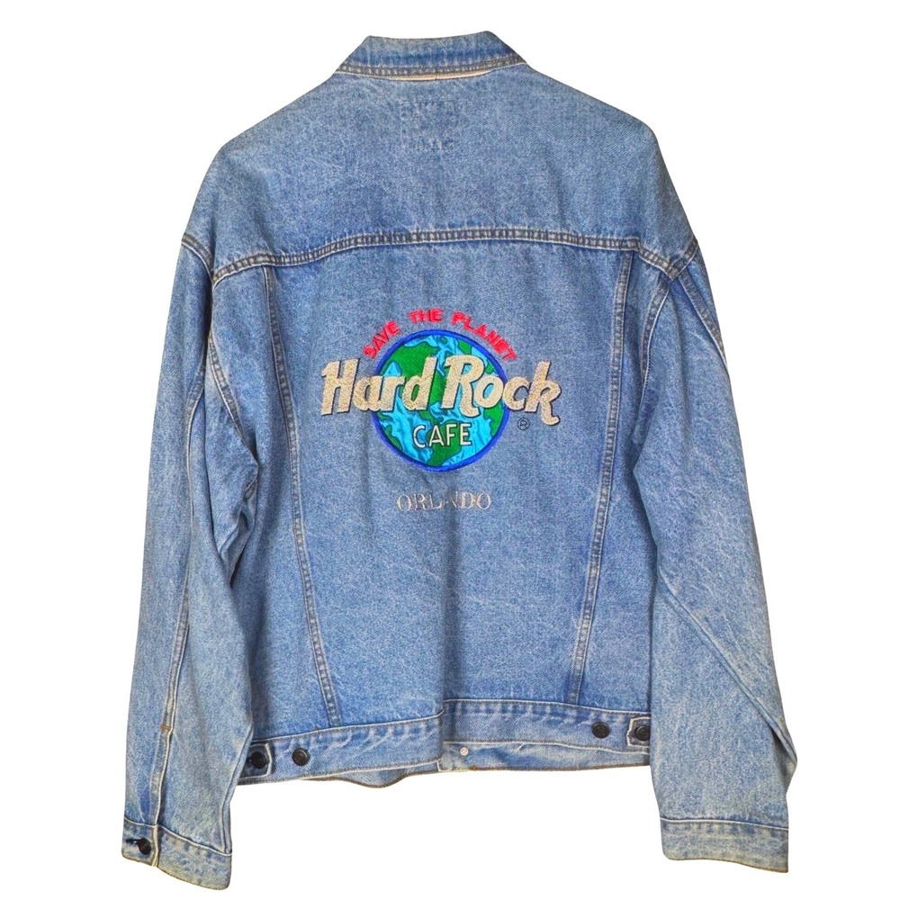 Vintage 1990s Hard Rock Cafe Orlando "Save The Planet" Denim Trucker Jacket - Picture 2 of 16